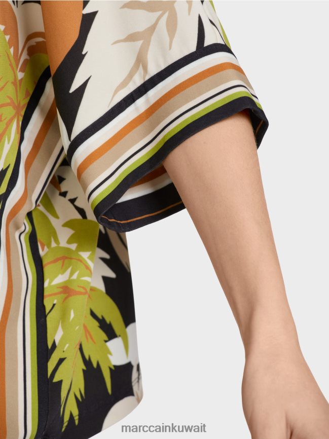 Marc Cain بلوزة فيسكوز بأكمام كيمونو LVN0D6947 ملابس زيتوني أخضر عميق