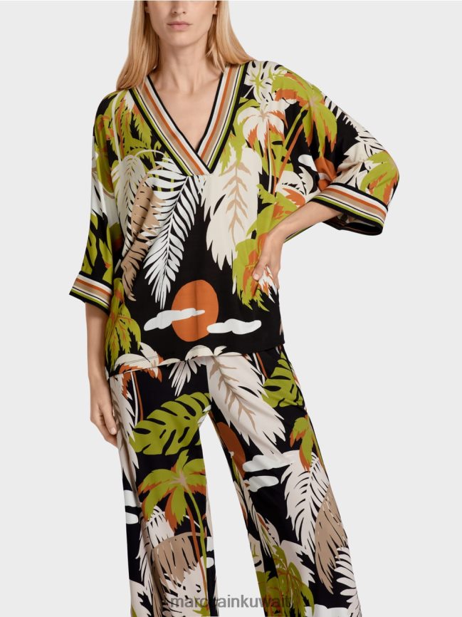 Marc Cain بلوزة فيسكوز بأكمام كيمونو LVN0D6947 ملابس زيتوني أخضر عميق