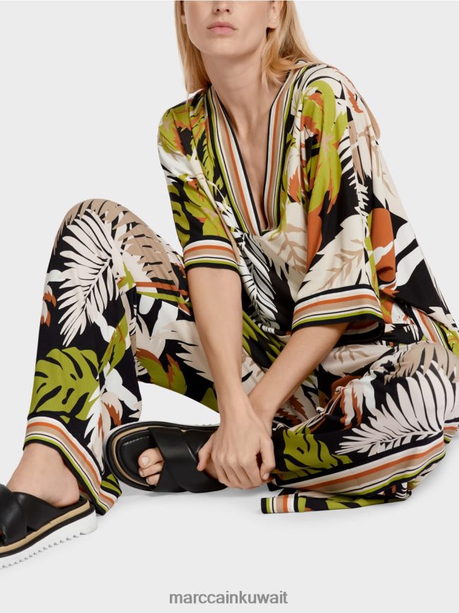 Marc Cain بلوزة فيسكوز بأكمام كيمونو LVN0D6947 ملابس زيتوني أخضر عميق