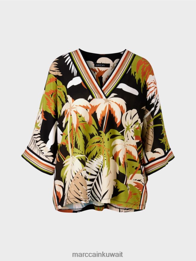 Marc Cain بلوزة فيسكوز بأكمام كيمونو LVN0D6947 ملابس زيتوني أخضر عميق