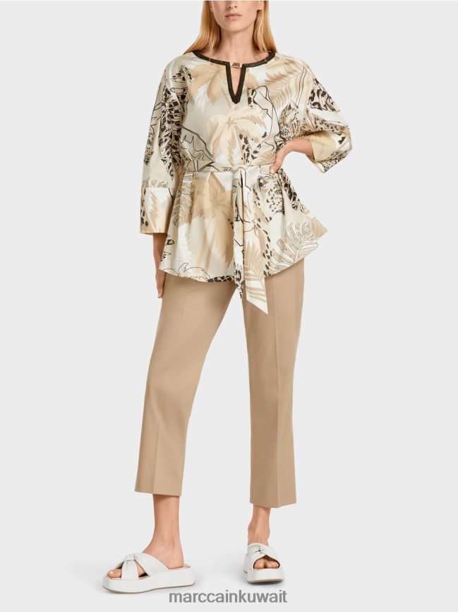 Marc Cain بلوزة طويلة واسعة LVN0D6950 ملابس الرمال العميقة