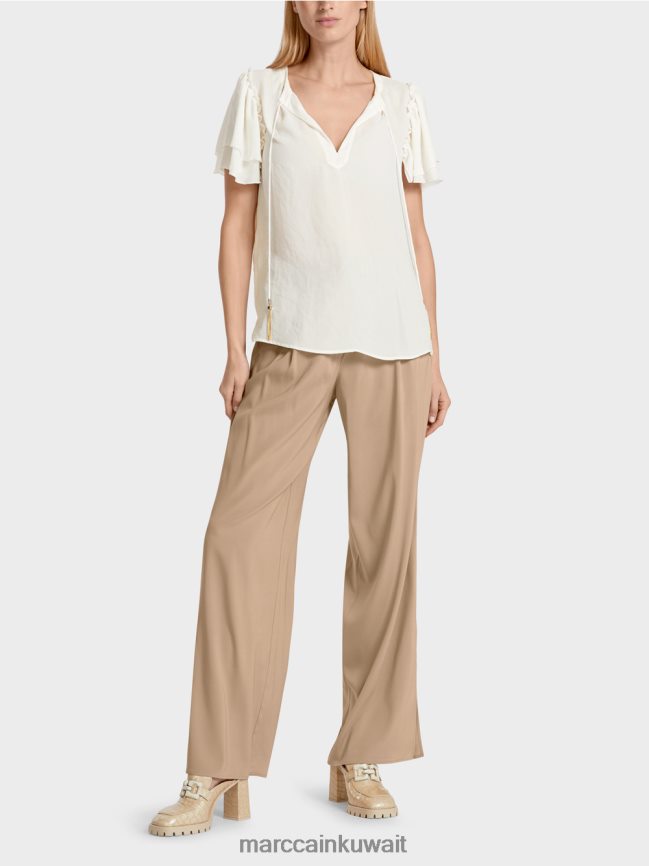 Marc Cain بلوزة بنمط بلوزة "إعادة التفكير معًا". LVN0D6951 ملابس أبيض مصفر