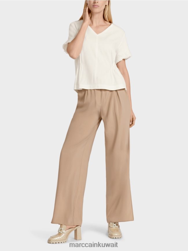 Marc Cain بلوزة من الكتان المجهزة LVN0D6954 ملابس أبيض مصفر