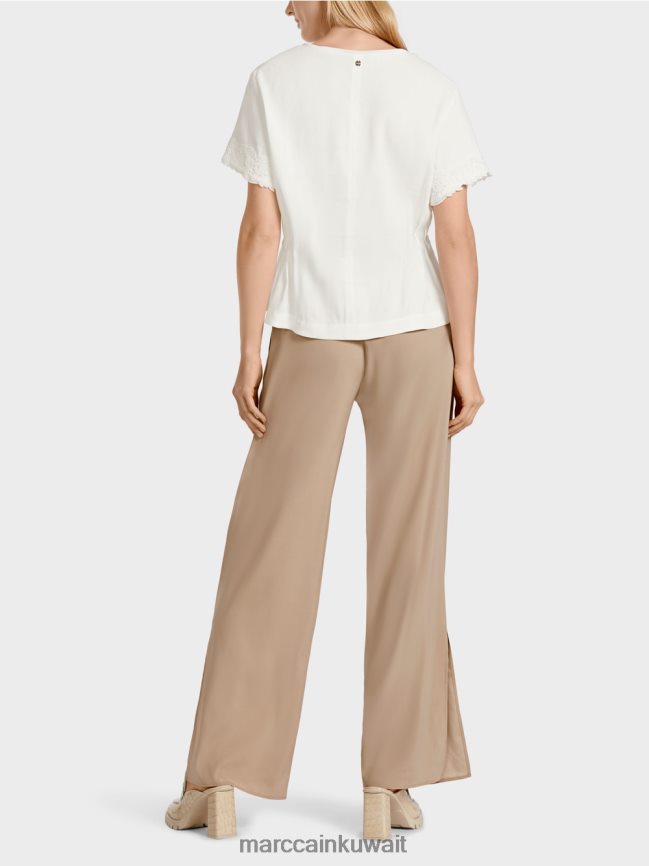 Marc Cain بلوزة من الكتان المجهزة LVN0D6954 ملابس أبيض مصفر