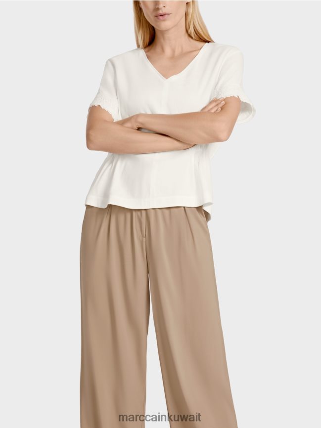 Marc Cain بلوزة من الكتان المجهزة LVN0D6954 ملابس أبيض مصفر