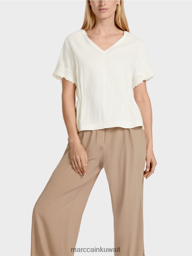 Marc Cain بلوزة من الكتان المجهزة LVN0D6954 ملابس أبيض مصفر