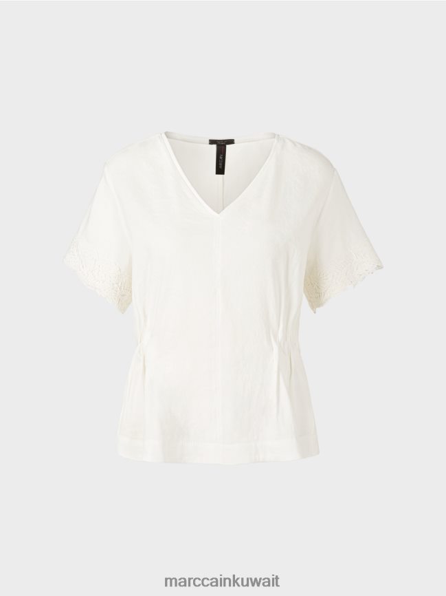 Marc Cain بلوزة من الكتان المجهزة LVN0D6954 ملابس أبيض مصفر
