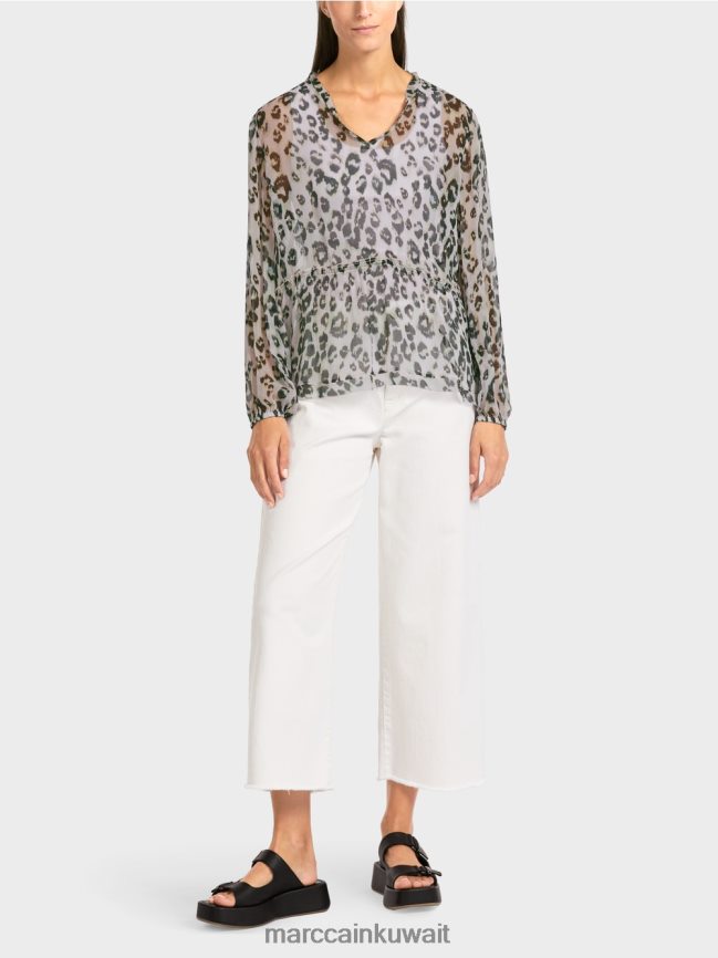 Marc Cain بلوزة بطبقات وطبعة جلد الفهد LVN0D6955 ملابس الخزامى الخفيف