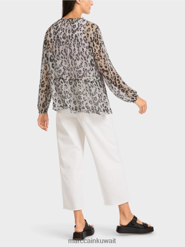 Marc Cain بلوزة بطبقات وطبعة جلد الفهد LVN0D6955 ملابس الخزامى الخفيف
