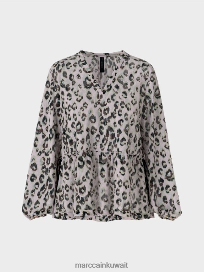Marc Cain بلوزة بطبقات وطبعة جلد الفهد LVN0D6955 ملابس الخزامى الخفيف