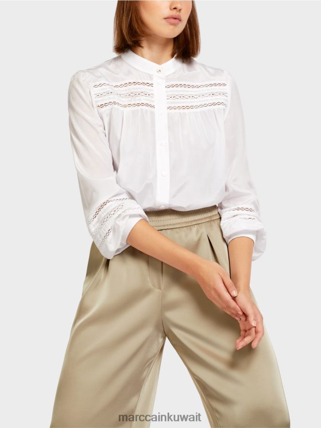 Marc Cain بلوزة مع حواف الدانتيل LVN0D6958 ملابس أبيض
