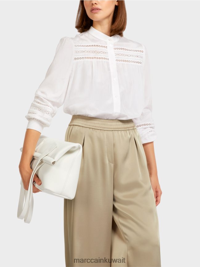 Marc Cain بلوزة مع حواف الدانتيل LVN0D6958 ملابس أبيض