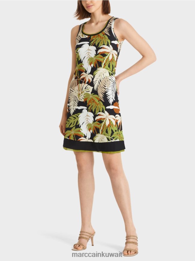 Marc Cain فستان بطبعة النخيل LVN0D696 ملابس زيتوني أخضر عميق