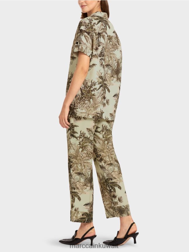 Marc Cain بلوزة على شكل قميص مع نقش نخيل LVN0D6961 ملابس نفس ناعم