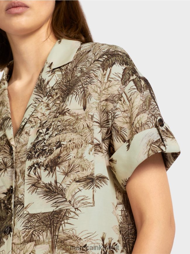 Marc Cain بلوزة على شكل قميص مع نقش نخيل LVN0D6961 ملابس نفس ناعم