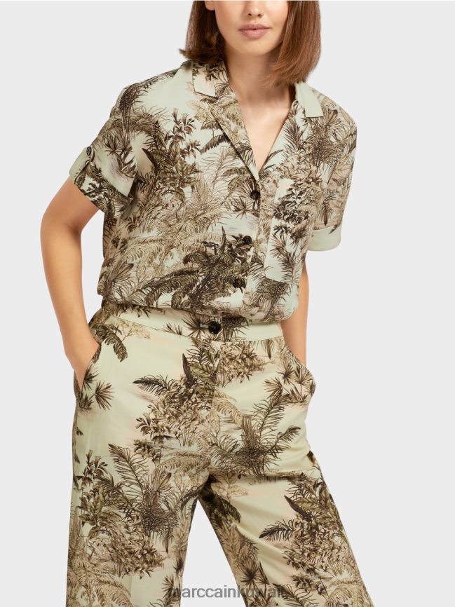 Marc Cain بلوزة على شكل قميص مع نقش نخيل LVN0D6961 ملابس نفس ناعم