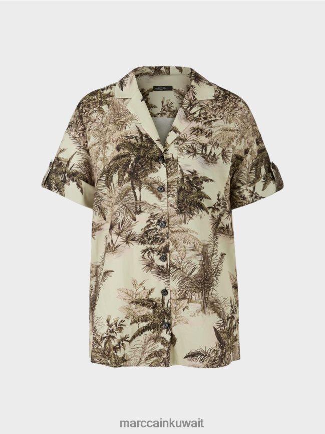 Marc Cain بلوزة على شكل قميص مع نقش نخيل LVN0D6961 ملابس نفس ناعم