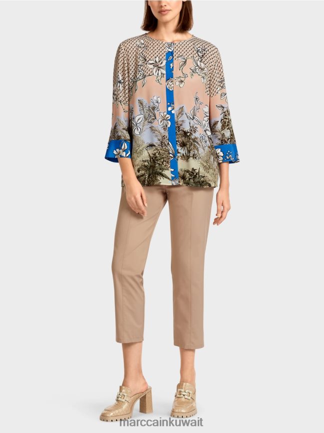 Marc Cain قمة أنيقة على طراز بلوزة في مزيج من الأنماط LVN0D6966 ملابس تان مشرق