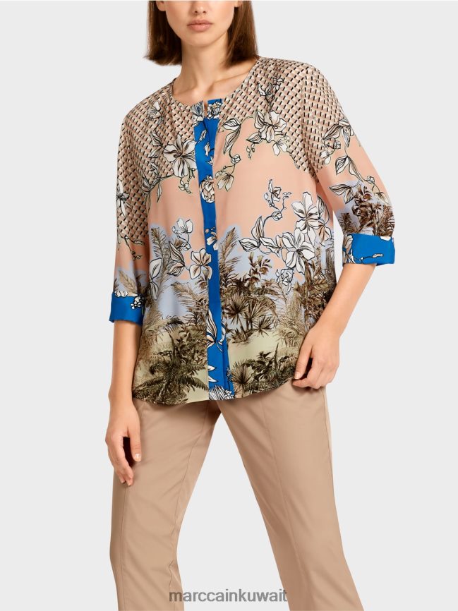 Marc Cain قمة أنيقة على طراز بلوزة في مزيج من الأنماط LVN0D6966 ملابس تان مشرق