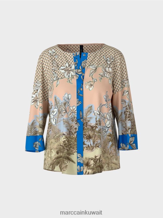 Marc Cain قمة أنيقة على طراز بلوزة في مزيج من الأنماط LVN0D6966 ملابس تان مشرق