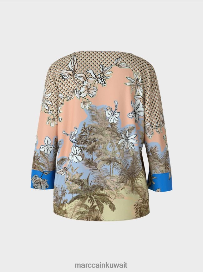 Marc Cain قمة أنيقة على طراز بلوزة في مزيج من الأنماط LVN0D6966 ملابس تان مشرق