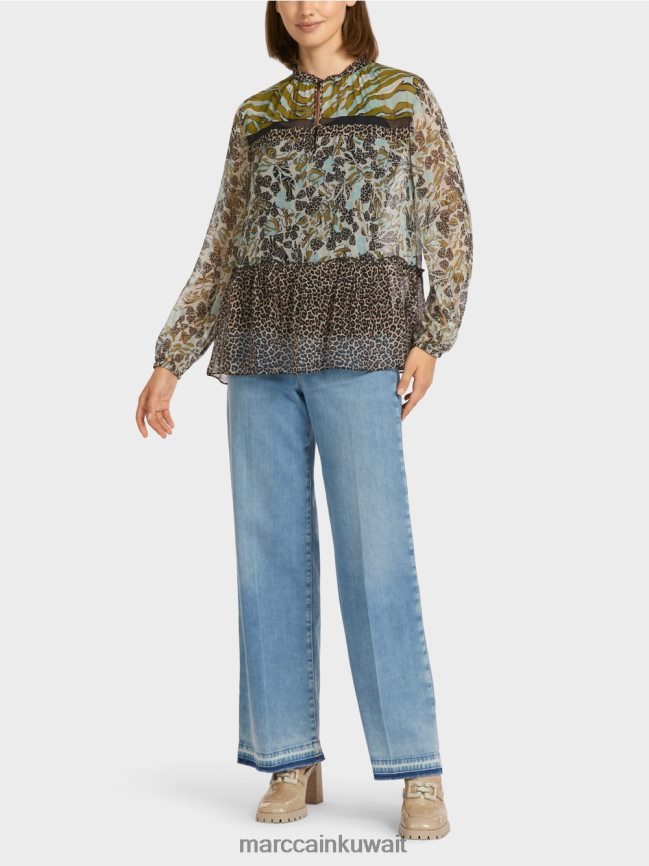Marc Cain بلوزة على شكل بلوزة مع مزيج من الأنماط LVN0D6967 ملابس كوة ناعمة