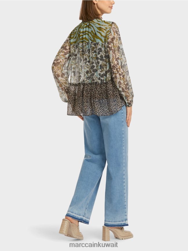 Marc Cain بلوزة على شكل بلوزة مع مزيج من الأنماط LVN0D6967 ملابس كوة ناعمة
