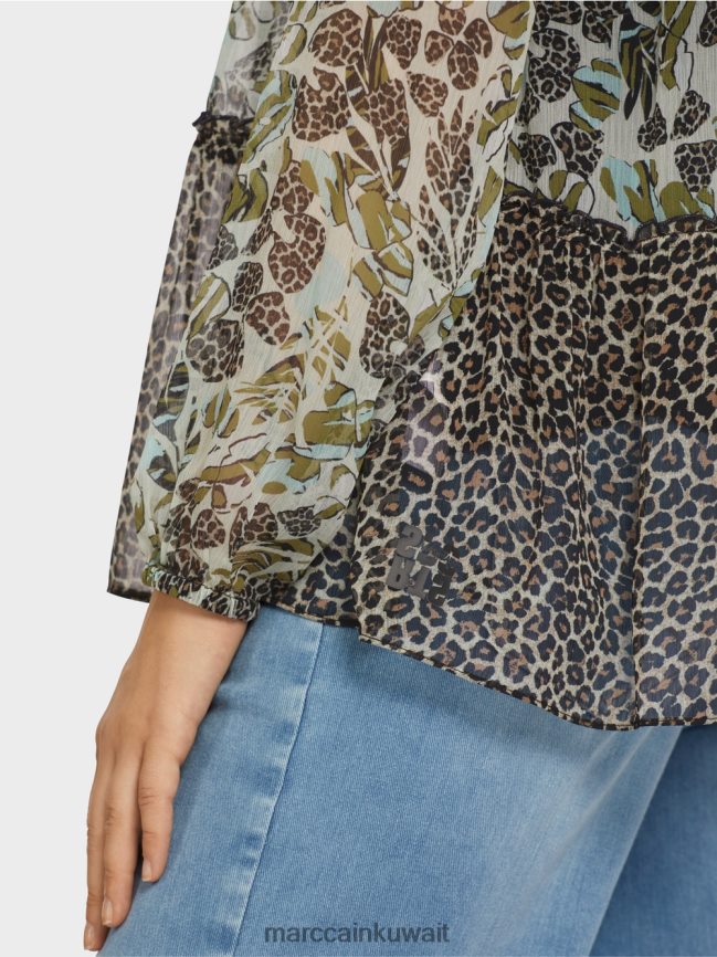 Marc Cain بلوزة على شكل بلوزة مع مزيج من الأنماط LVN0D6967 ملابس كوة ناعمة