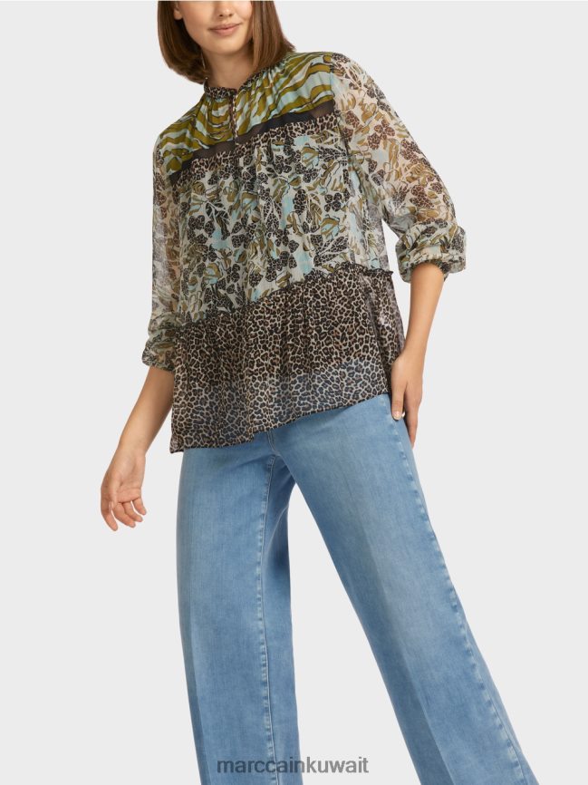 Marc Cain بلوزة على شكل بلوزة مع مزيج من الأنماط LVN0D6967 ملابس كوة ناعمة