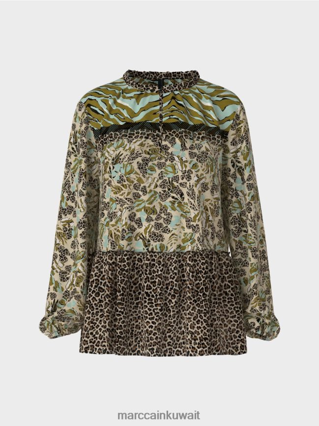 Marc Cain بلوزة على شكل بلوزة مع مزيج من الأنماط LVN0D6967 ملابس كوة ناعمة