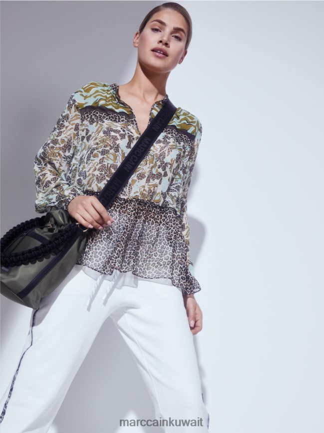 Marc Cain بلوزة على شكل بلوزة مع مزيج من الأنماط LVN0D6967 ملابس كوة ناعمة