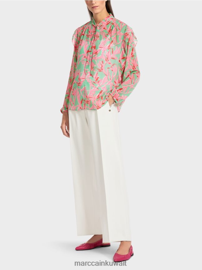 Marc Cain بلوزة مكشكشة بطبعات زهور LVN0D6972 ملابس اليشم مشرق