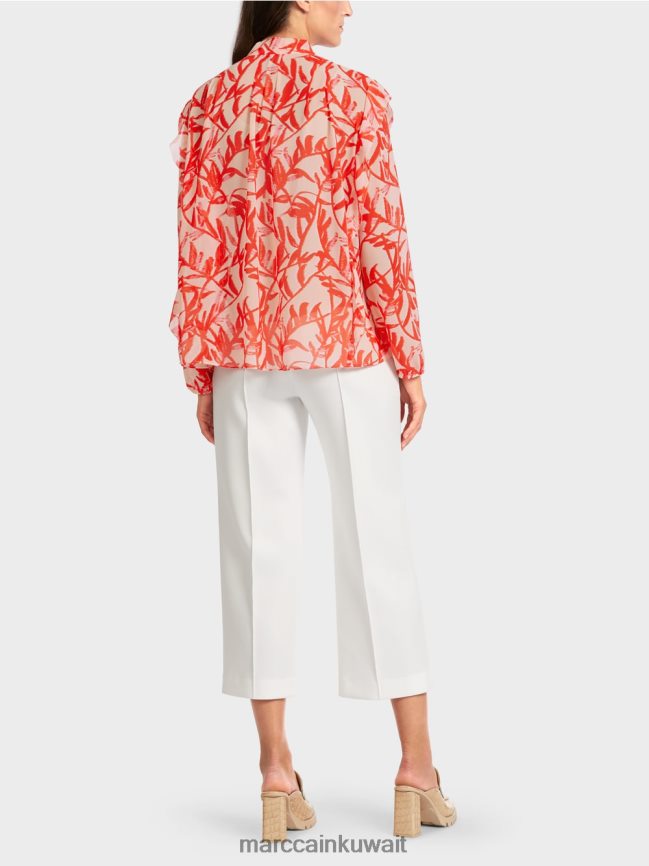 Marc Cain بلوزة مكشكشة بطبعات زهور LVN0D6973 ملابس تان مشرق