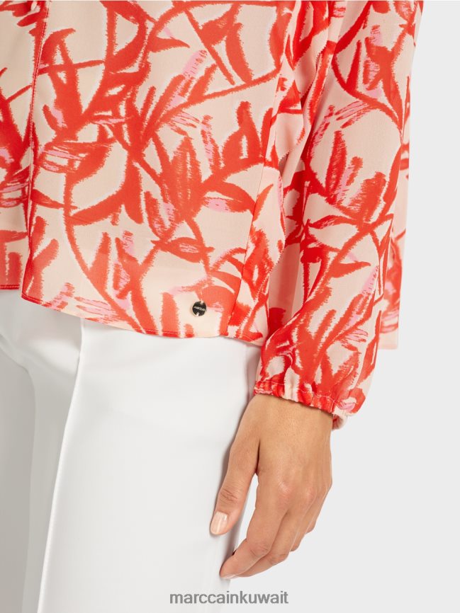 Marc Cain بلوزة مكشكشة بطبعات زهور LVN0D6973 ملابس تان مشرق