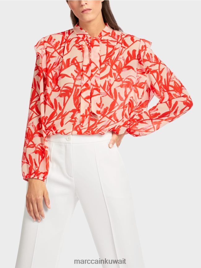 Marc Cain بلوزة مكشكشة بطبعات زهور LVN0D6973 ملابس تان مشرق