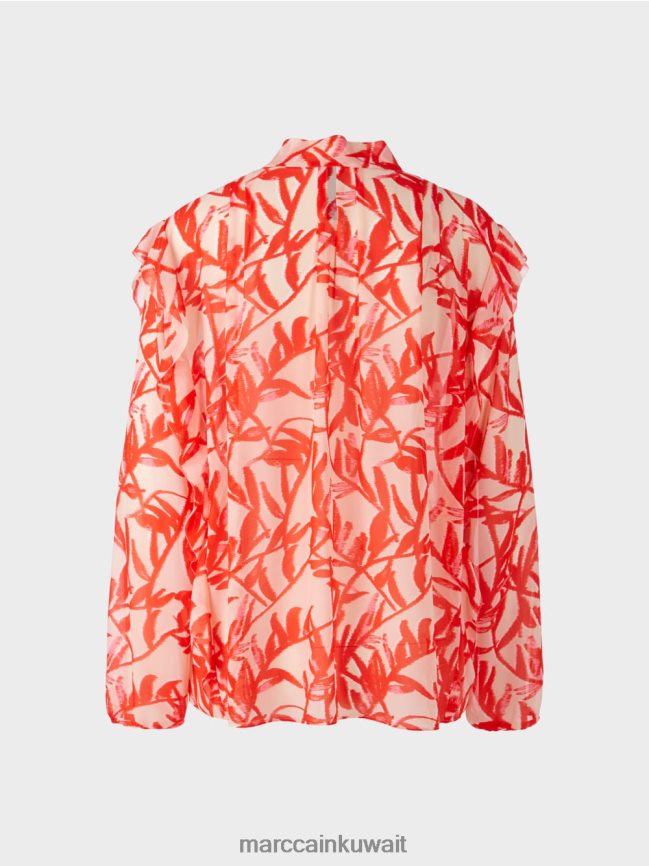 Marc Cain بلوزة مكشكشة بطبعات زهور LVN0D6973 ملابس تان مشرق
