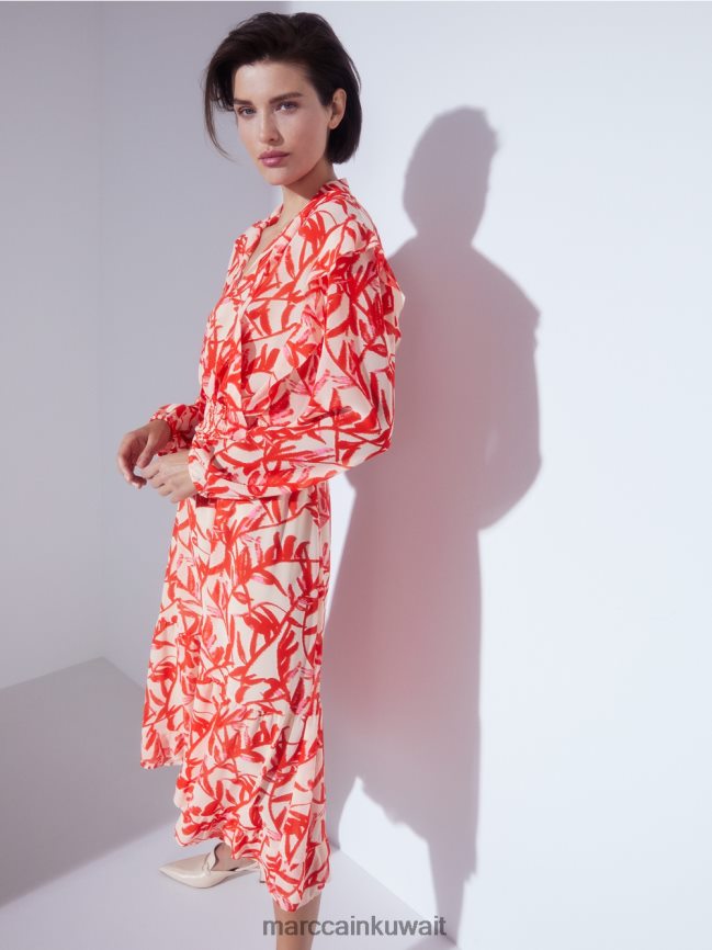 Marc Cain بلوزة مكشكشة بطبعات زهور LVN0D6973 ملابس تان مشرق