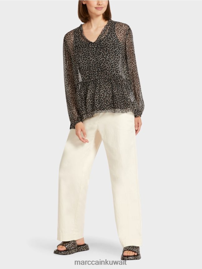 Marc Cain جزء علوي من الفيسكوز كبير الحجم مع طبعة جلد الفهد LVN0D6979 ملابس كريم مسحوق