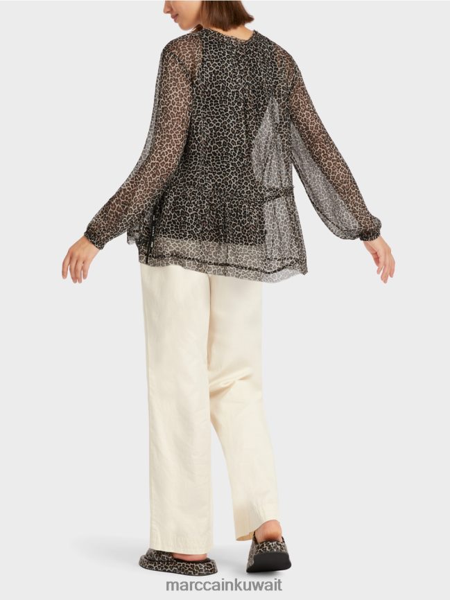 Marc Cain جزء علوي من الفيسكوز كبير الحجم مع طبعة جلد الفهد LVN0D6979 ملابس كريم مسحوق