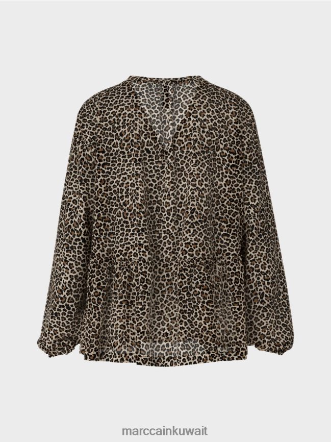 Marc Cain جزء علوي من الفيسكوز كبير الحجم مع طبعة جلد الفهد LVN0D6979 ملابس كريم مسحوق