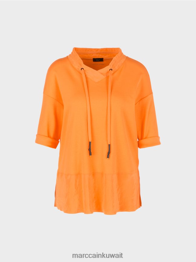 Marc Cain بلوزة على شكل بلوزة بمزيج من الأنسجة LVN0D6983 ملابس برتقالي مشرق