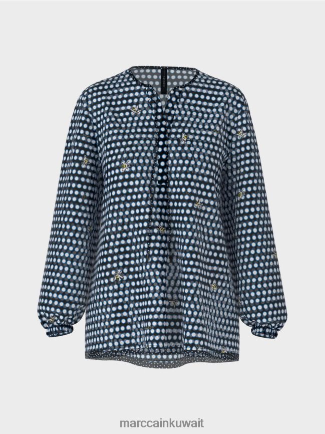 Marc Cain بلوزة من الفيسكوز مع نقش نقط ونحلة LVN0D6989 ملابس أسود