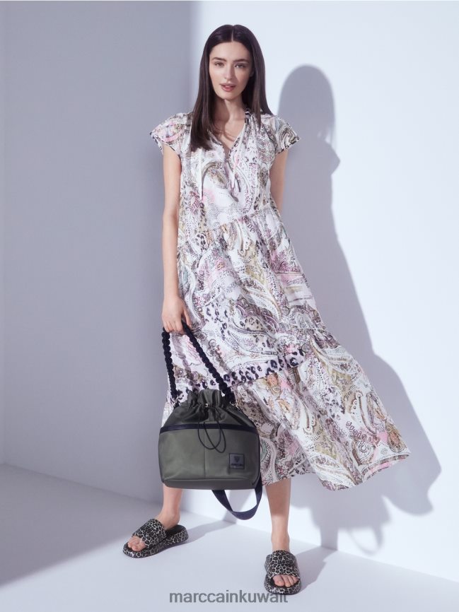 Marc Cain فستان بطبقات غير متماثلة LVN0D698 ملابس أبيض مصفر