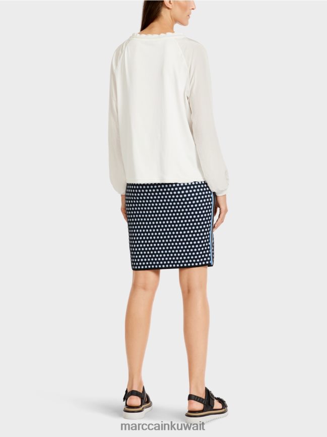 Marc Cain بلوزة على شكل بلوزة مع مزيج من المواد LVN0D6992 ملابس أبيض مصفر