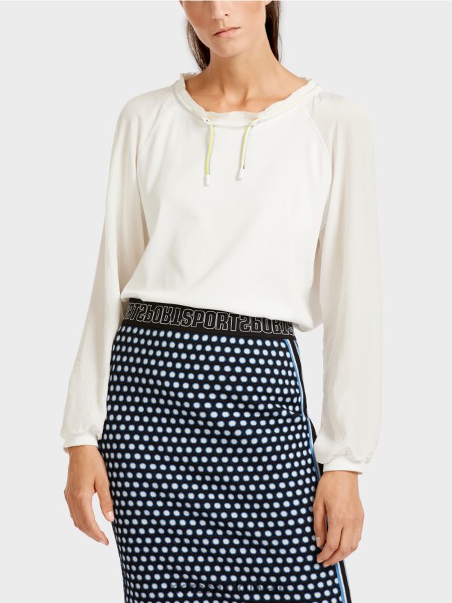 Marc Cain بلوزة على شكل بلوزة مع مزيج من المواد LVN0D6992 ملابس أبيض مصفر