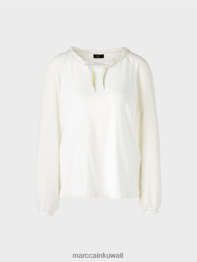 Marc Cain بلوزة على شكل بلوزة مع مزيج من المواد LVN0D6992 ملابس أبيض مصفر