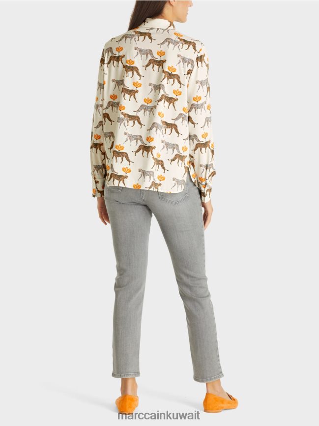 Marc Cain بلوزة مع الفهود LVN0D6995 ملابس بياض الثلج الجديد