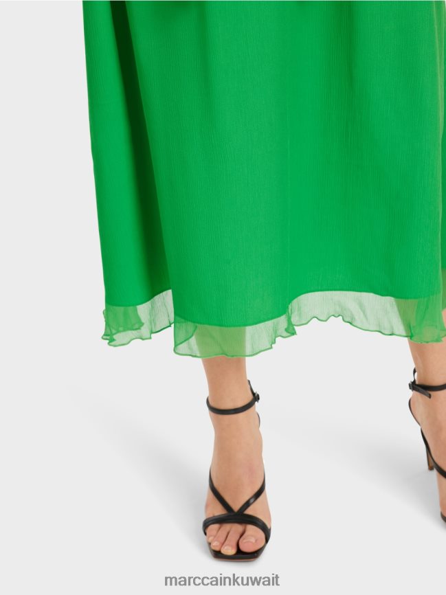 Marc Cain فستان مرح من الشيفون المجعد LVN0D69 ملابس التفاح الأخضر الداكن