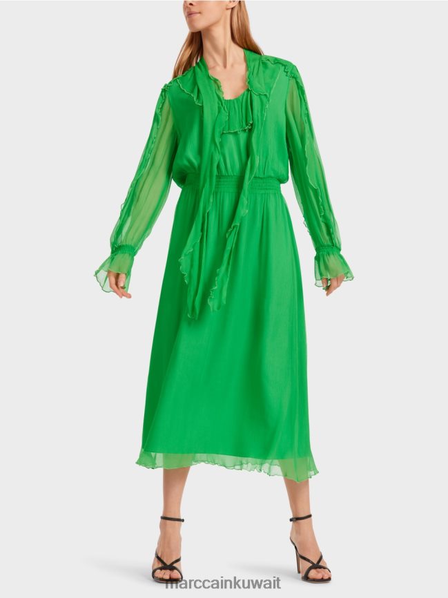 Marc Cain فستان مرح من الشيفون المجعد LVN0D69 ملابس التفاح الأخضر الداكن