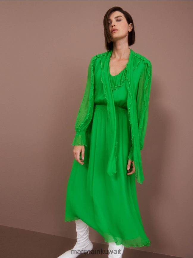 Marc Cain فستان مرح من الشيفون المجعد LVN0D69 ملابس التفاح الأخضر الداكن